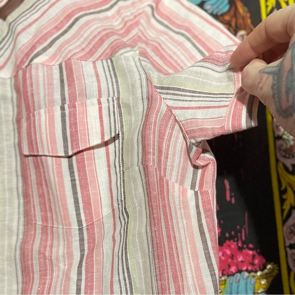 Vintage Villager Sport Petites short sleeved striped, tailored, fitted button up - Picture 6 of 8